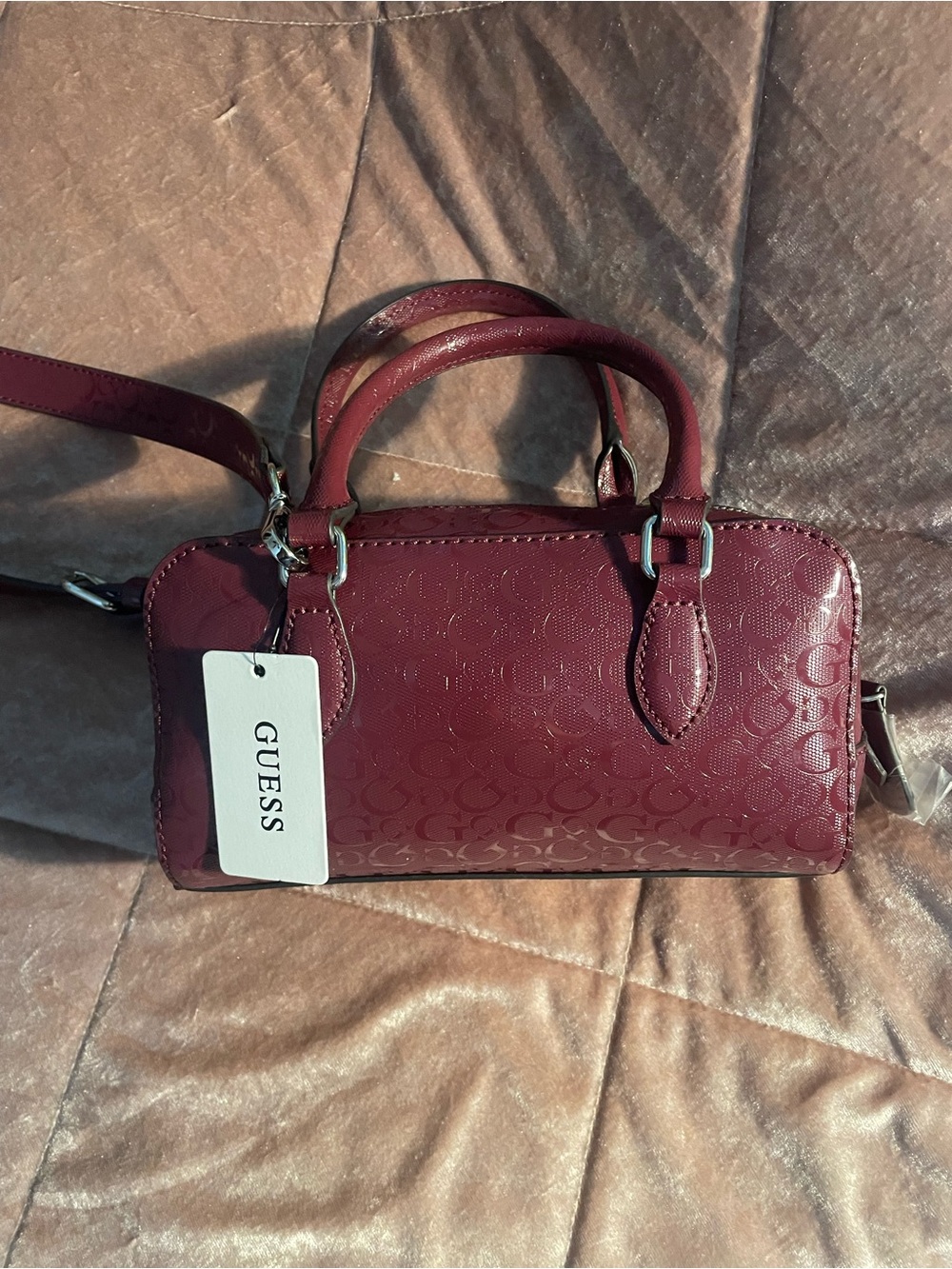 GUESS Logo Satchel in Deep Burgundy - Picture 7 of 13